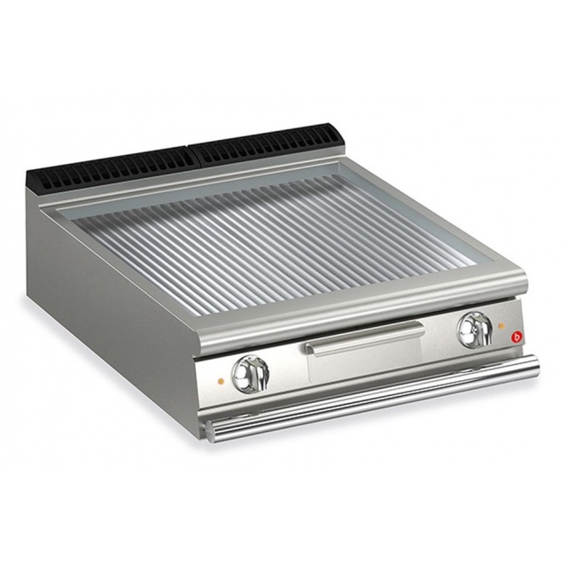Gratar Fry Top electric Baron Q70FT/E815, linia QUEEN7, placa nervurata cromata lustruita, putere 10,8 kW