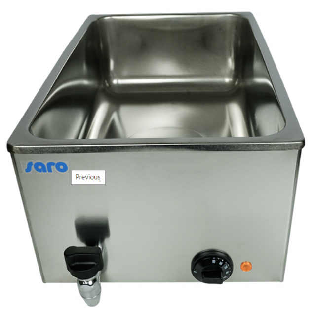 BAIN MARIE SARO BMH 160 172-3005, TERMOSTAT REGLABIL SI LAMPA DE CONTROL, ROBINET DE SCURGERE, TEMPERATURA 0 / +100 ° C, INOX