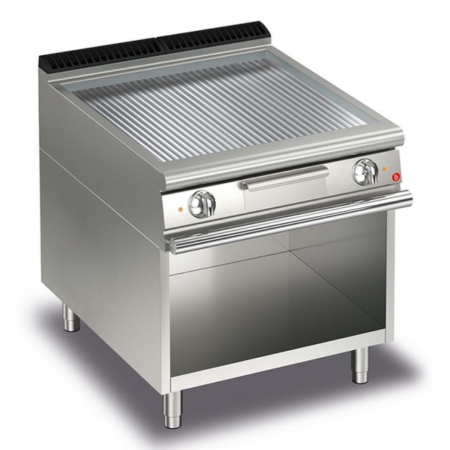 Gratar Fry Top electric Baron Q70FTV/E815, QUEEN7, placa nervurata cromata lustruita, putere 10,8 kW, compartiment deschis