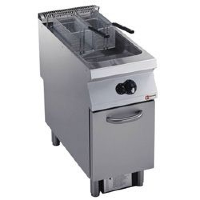 Friteuza profesionala DIAMOND G22/F23A4-S,gaz,1 chiuveta in "Y",23 L,arzatoare exterioare, pe tren de rulare