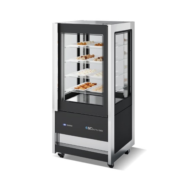 Vitrina frigorifica expunere ISA Cristal Tower 206H 93 RV TN, inaltime 206.2cm, capacitate 718 lt, +1/+10°C, negru