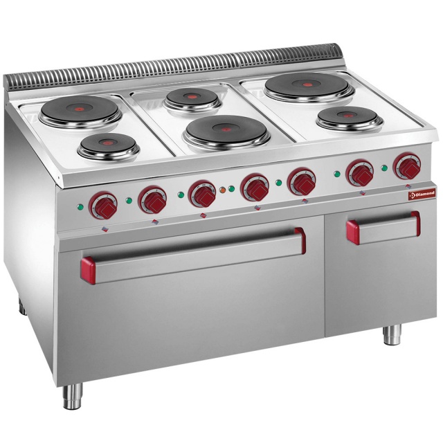 Aragaz profesional DIAMOND E7/6PFA11,electric,6 plite,cuptorul electric GN 2/1,gratar si dulap