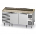 Masa rece pizza Polaris TP300Q cu rebord, 3 usi, blat marmura, capacitate 633 litri, temperatura +0°+10°C, inox