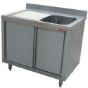 Masa inox DIAMOND L1411S-AS,chiuveta 1rezervor 600x500xh275,dulap cu 2 usi glisante