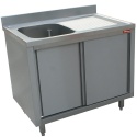 Masa inox DIAMOND L1411D-AS,chiuveta 1rezervor 600x500xh275,dulap cu 2 usi glisante
