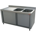 Masa inox DIAMOND L1621S-AS,2 chiuvete 400x500xh275,dulap cu 2 usi glisante