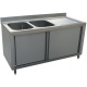 Masa inox DIAMOND L1821D-AS,2 chiuvete 500x500xh325,dulap cu 2 usi glisante,spatiu de spalat vase