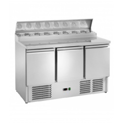 Masa rece Amitek Saladette AK300S, 3 usi, capacitate 388 litri, +2° /+8°C, inox