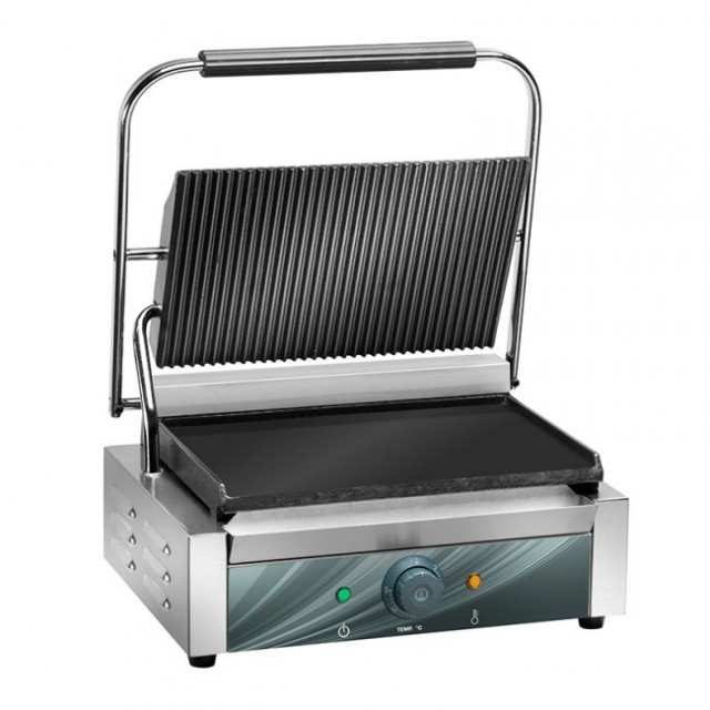 Gratar Grill profesional Amitek PG35L cu 2 placi zimtate din fonta, 2200W, 0°+300°C,inox
