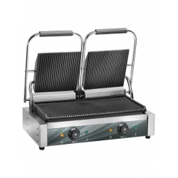 Gratar Grill profesional Amitek PG50R, 2 zone cu placi zimtate din fonta, 3600W, 0°+300°C, inox