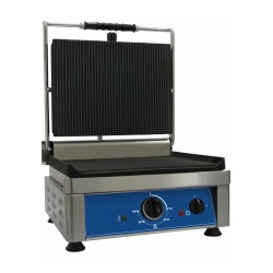 Gratar Grill profesional Amitek PG37R cu placi zimtate din fonta, 2500W, 0°+300°C, inox