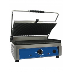 Gratar Grill profesional Amitek PG47L cu 1 placa zimtata si 1 placa neteda din fonta, 3000W, 0°+300°C, inox