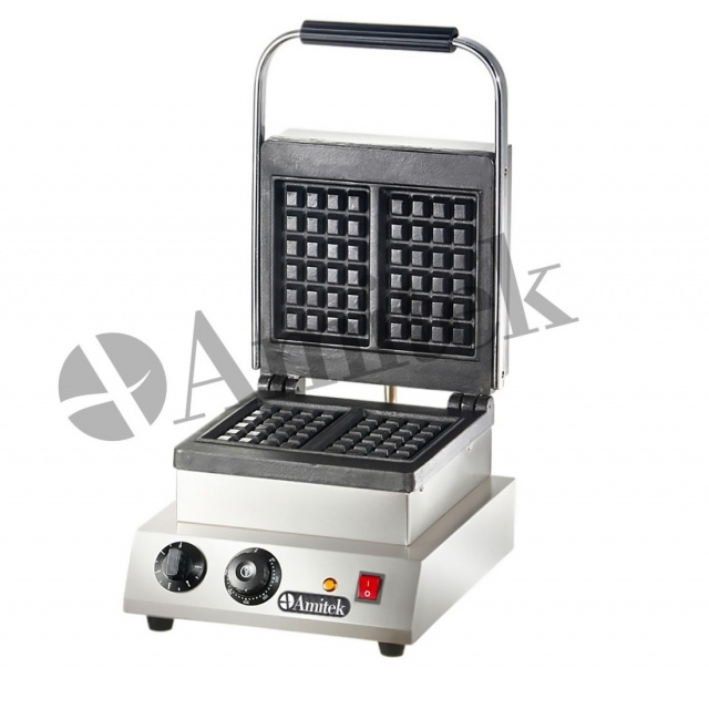 Aparat copt vafe profesional Amitek PG30W, cu placi din fonta, 2000W, temperatura 0°+300°C, inox