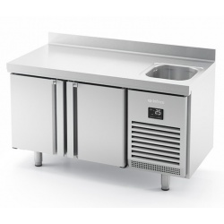 Masa rece cu chiuveta INFRICO BMPPF 1500 II cu 2 usi, capacitate 250 litri, temperatura -2°C/+8ºC, inox