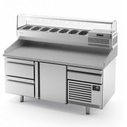 Masa rece pizza INFRICO MP 1740 CN cu vitrina ingrediente, 1 usa +1 neutra, capacitate 235+175litri, temperatura +2ºC/+6ºC, inox