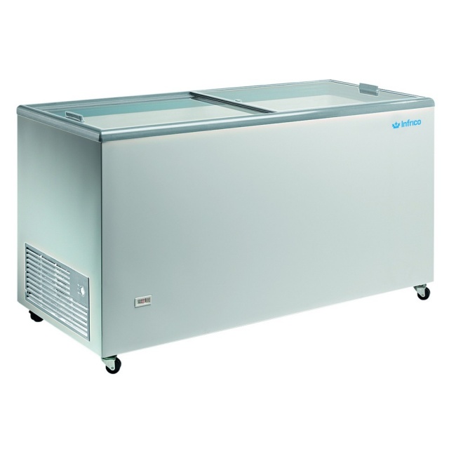 Lada frigorifica INFRICO HF 300 TCG, usi glisante sticla, capacitate 256 litri, refrigerare ventilata, temperatura -18ºC / -24ºC