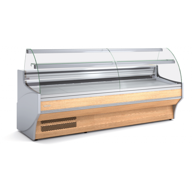 Vitrina frigorifica expunere DOCRILUC VE-9-30-CC, geam curbat, potenta frigorifica 1312 W, 4 usi, temperatura +1ºC/ +5ºC