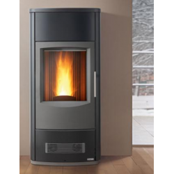 Soba pe peleti Piazzetta P163 cu placare din otel si etaj superior din maiolica