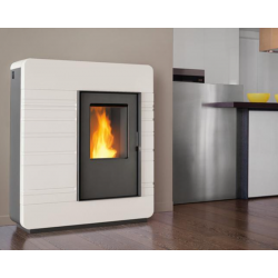 Soba pe peleti Piazzetta P985 TH placare din maiolica, pentru instalatie pe perete/capot cu colt