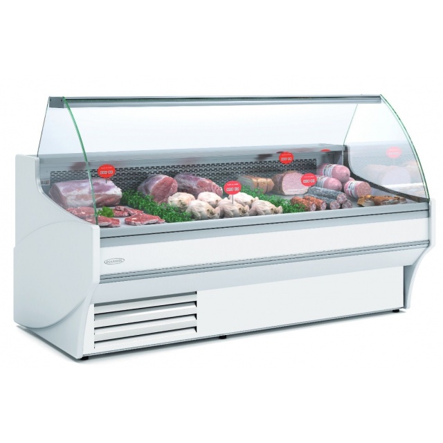 Vitrina frigorifica expunere DOCRILUC VE-10-10-C-TF, geam curbat, potenta frigorifica 493 W, cu 1 spatiu depozitare