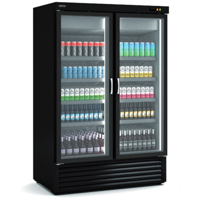 Vitrina frigorifica supermarket DOCRILUC DRVC-1002-NB capacitate 1404 litri, potenta frigorifica 1353 W, 2 usi, negru