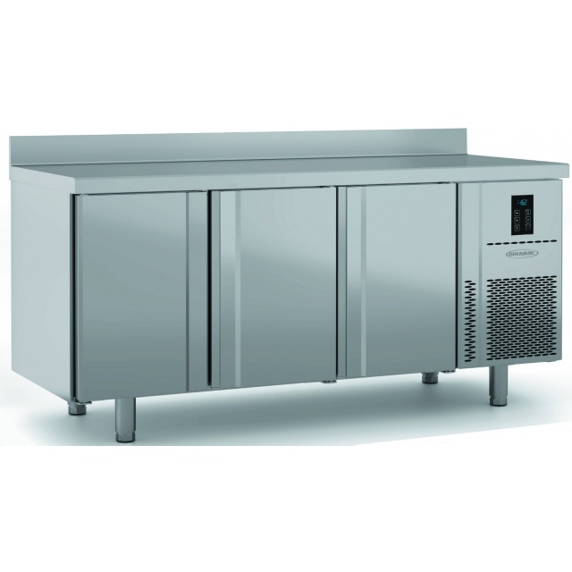 Masa rece DOCRILUC DHMRG-180, rebord, clasa A, 1.57 KW/24h, 399 litri, 3 usi, potenta frigorifica 502 W, -2°/+8°C, inox