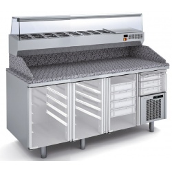 Masa rece pizza DOCRILUC MP-80-210-R , 3 usi, blat granit, capacitate 562 litri, potenta frigorifica 502 W, 0°/+8°C