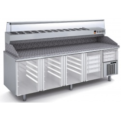 Masa rece pizza DOCRILUC MP-80-265-R, 4 usi, blat granit, capacitate 761 litri, potenta frigorifica 845 W, 0°/+8°C
