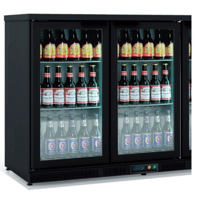 Mini Vitrina frigorifica de bar DOCRILUC EHB-250-LI, 2 usi, capacitate 200 litri, potenta frigorifica 418 W, +4ºC/ +8ºC, negru