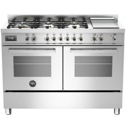 Aragaz Bertazzoni Profesional PRO1206GMFEDXT, 120x60 cm, gaz, 6 arzatoare, zona Teppan-Yaki,l,cuptor electric, inox