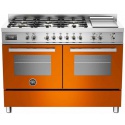 Aragaz Bertazzoni Profesional PRO1206GMFEDART, 120x60 cm, gaz, 6 arzatoare, zona Teppan-Yaki, 2 cuptoare electrice, portocaliu