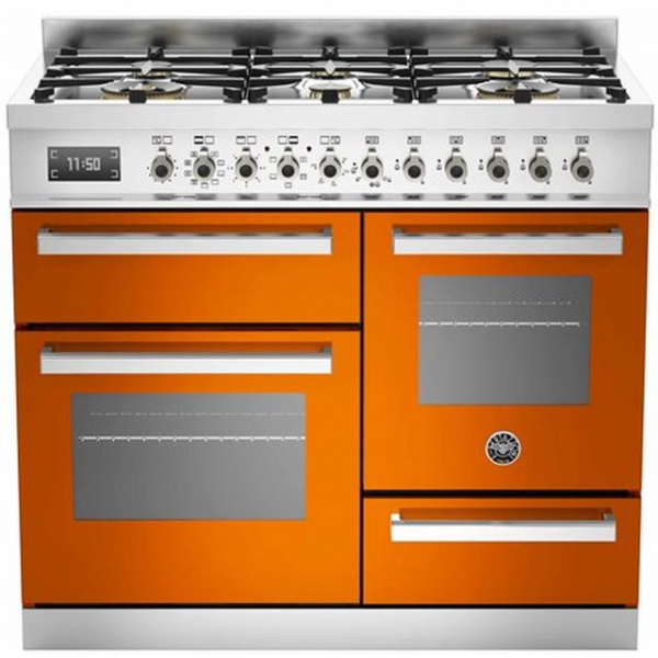 Aragaz Bertazzoni Profesional PRO1006MFETGIT, 100x60 cm, gaz, 6 arzatoare, 3 cuptoare electrice, galben