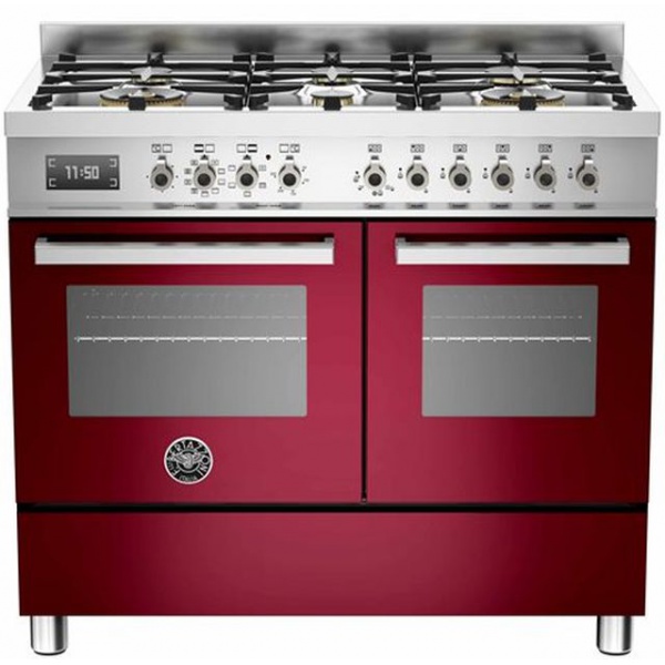 Aragaz Bertazzoni Profesional PRO1006MFEDROT, 100x60 cm, gaz, 6 arzatoare, 2 cuptoare electrice, rosu