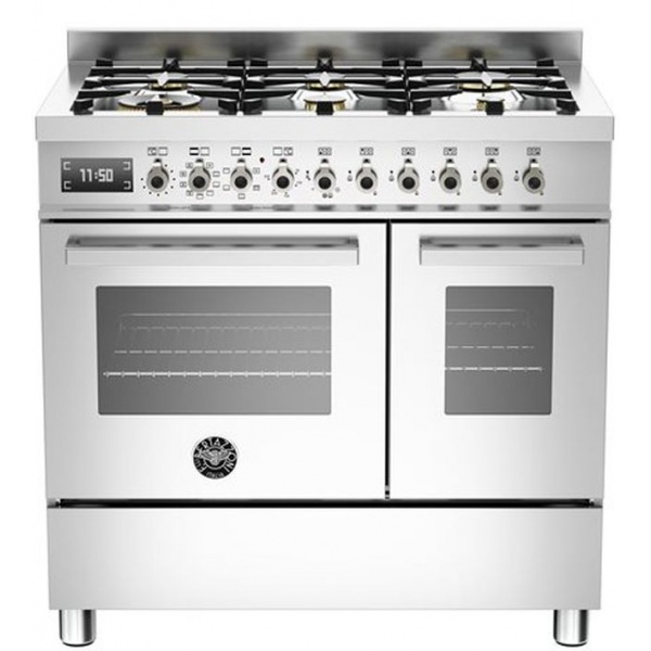 Aragaz Bertazzoni Profesional PRO906MFEDXT, 90x60 cm, gaz, 6 arzatoare, 2 cuptoare electrice, inox