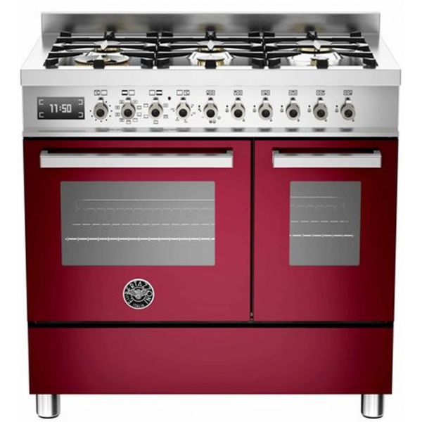 Aragaz Bertazzoni Profesional PRO906MFEDROT, 90x60 cm, gaz, 6 arzatoare, 2 cuptoare electrice, rosu