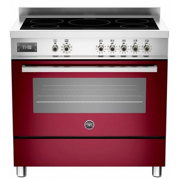 Aragaz Bertazzoni Profesional PRO905IMFESROT, 90x60 cm, inductie, 5 zone gatit, cuptor electric, rosu