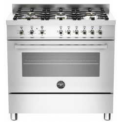 Aragaz Bertazzoni Profesional PRO906HYBSXT, 90x60 cm, gaz, 6 arzatoare, cuptor hibrid multifunctional, inox