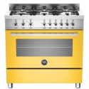 Aragaz Bertazzoni Profesional PRO906HYBSGIT, 90x60 cm, gaz, 6 arzatoare, cuptor hibrid multifunctional, galben