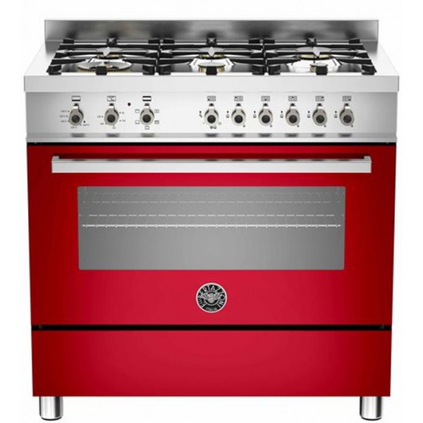 Aragaz Bertazzoni Profesional PRO906HYBSART, 90x60 cm, gaz, 6 arzatoare, cuptor hibrid multifunctional, portocaliu