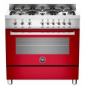 Aragaz Bertazzoni Profesional PRO906HYBSROT, 90x60 cm, gaz, 6 arzatoare, cuptor hibrid multifunctional, rosu
