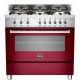 Aragaz Bertazzoni Profesional PRO906HYBSROT, 90x60 cm, gaz, 6 arzatoare, cuptor hibrid multifunctional, rosu
