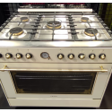 Aragaz LUXURIA Belle Epoque Gold LUX90E5S110 CREM 90/60 cm 5 arzatoare gaz (1 WOK) gratare fonta cuptor electric XXL 140 L