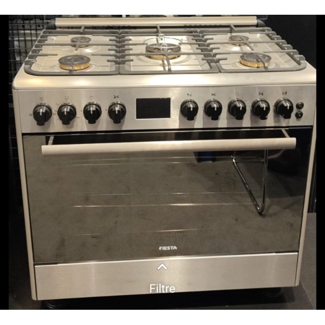 Aragaz LUXUS Belle Epoque Gold LUX90E5S110 INOX 90/60 cm 5 arzatoare gaz (1 WOK) gratare fonta cuptor electric XXL 140 L