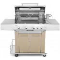 Gratar mobil PIANETAGRILL PIANETAGRILL14 CREM plită 750x450 mm și rafturi laterale cu frigărui motorizat încorporat