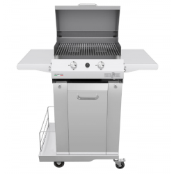 Gratar cu roti PIANETAGRILL PIANETAGRILL30 INOX două arzătoare 8kW,rafturi laterale pliabile,umerase pentru scule