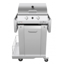 Gratar cu roti PIANETAGRILL PIANETAGRILL31 GRI două arzătoare 8kW,rafturi laterale pliabile,umerase pentru scule