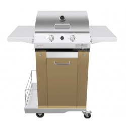 Gratar cu roti PIANETAGRILL PIANETAGRILL34 CREM două arzătoare 8kW,rafturi laterale pliabile,umerase pentru scule