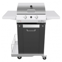 Gratar cu roti PIANETAGRILL PIANETAGRILL35 NEGRU două arzătoare 8kW,rafturi laterale pliabile,umerase pentru scule