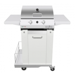 Gratar cu roti PIANETAGRILL PIANETAGRILL36 ALB două arzătoare 8kW,rafturi laterale pliabile,umerase pentru scule