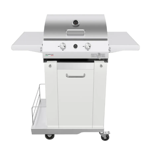 Gratar cu roti PIANETAGRILL PIANETAGRILL36 ALB două arzătoare 8kW,rafturi laterale pliabile,umerase pentru scule